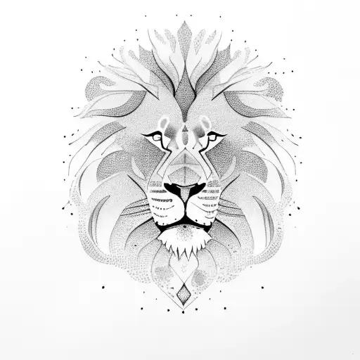 arbre de vie avec racines abîmées, lion incrusté dans le tronc et les branches fleurissantes tattoo design idea