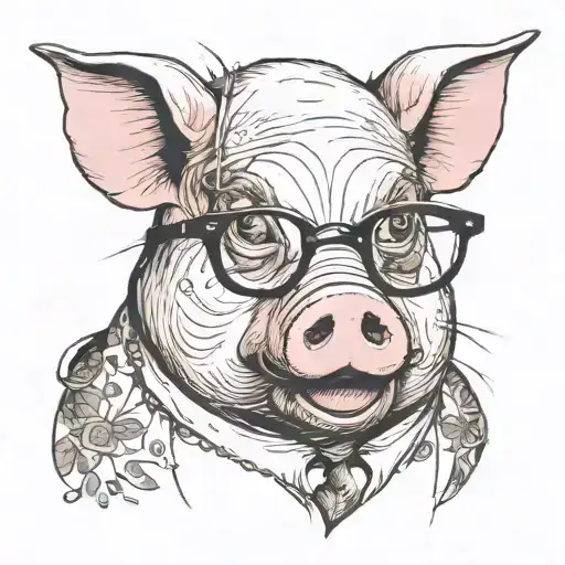 a pig with glasses, anthropomorphism tattoo design idea