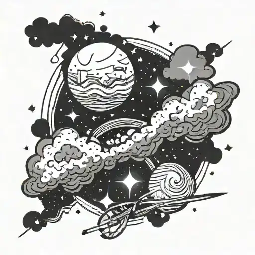 Space with stars shining, clouds surrounding tattoo design idea