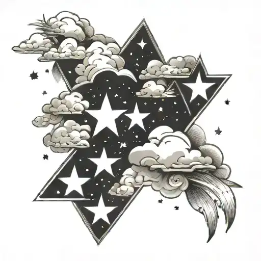 Stars with clouds tattoo design idea