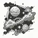 Space with stars shining, clouds surrounding tattoo design idea