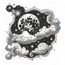 Space with stars shining, clouds surrounding tattoo design idea