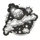 Space with stars shining, clouds surrounding tattoo design idea