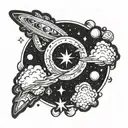Space with stars shining, clouds surrounding tattoo design idea