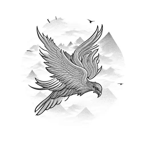 A majestic phoenix flying over a city skyline, symbolizing the client's passion for running and the freedom it brings tattoo design idea