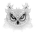 An intricate dotwork design featuring a sleeping owl nestled among blooming flowers and leaves, representing tranquility and beauty. tattoo design idea