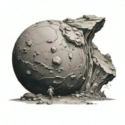 sisyphus rolling boulder uphill tattoo design idea