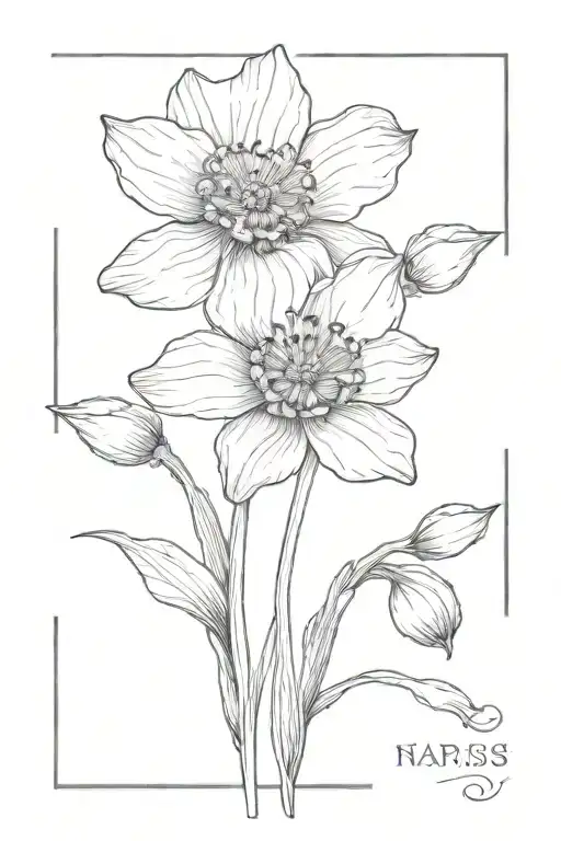 spinal tattoo of poppy snowdrop narcissus  tattoo design idea