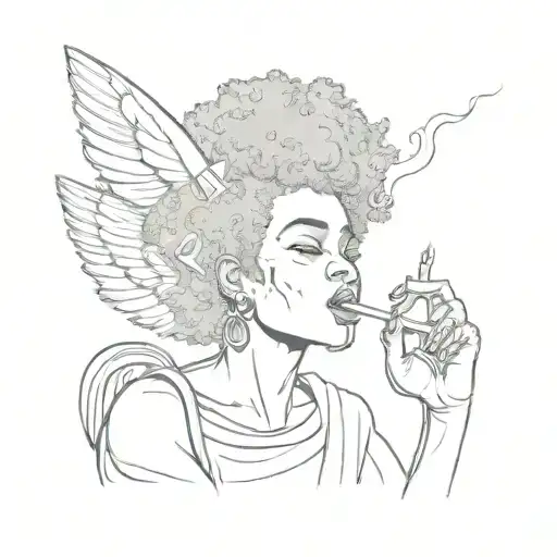 afro angel smoking a blunt tattoo design idea