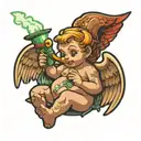 cherub Angel smoking a bong shaped like the Nintendo tattoo design idea