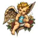 cherub Angel smoking a bong shaped like the Nintendo tattoo design idea