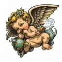 cherub Angel smoking a bong shaped like the Nintendo tattoo design idea