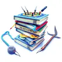 a stack of books a game controller crochet hooks and yarn tattoo design idea