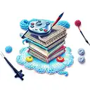 a stack of books a game controller crochet hooks and yarn tattoo design idea