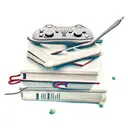 a stack of books a game controller crochet hooks and yarn tattoo design idea