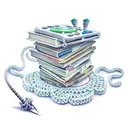 a stack of books a game controller crochet hooks and yarn tattoo design idea