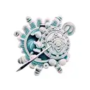 a stack of books a game controller crochet hooks and yarn tattoo design idea