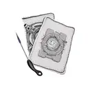 a stack of books a game controller crochet hooks and yarn tattoo design idea
