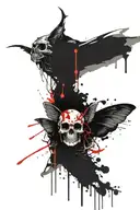 death moth with cat skull and bones tattoo design idea