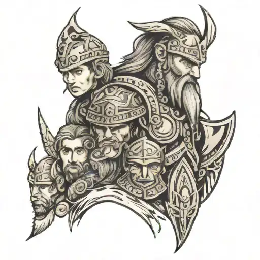 father and son tribal viking warrior tattoo design idea