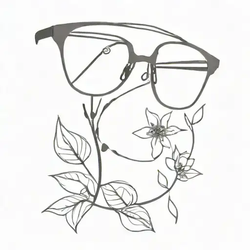 abstract eyeglasses with flowers on top half tattoo design idea