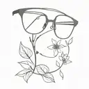 abstract eyeglasses with flowers on top half tattoo design idea