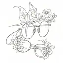 abstract eyeglasses with flowers on top half tattoo design idea