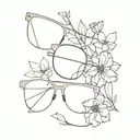 abstract eyeglasses with flowers on top half tattoo design idea