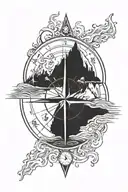 compass with ocean and mountain range tattoo design idea