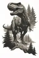 t rex on a trail winding through a forest tattoo design idea