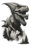 t rex on a trail winding through a forest tattoo design idea