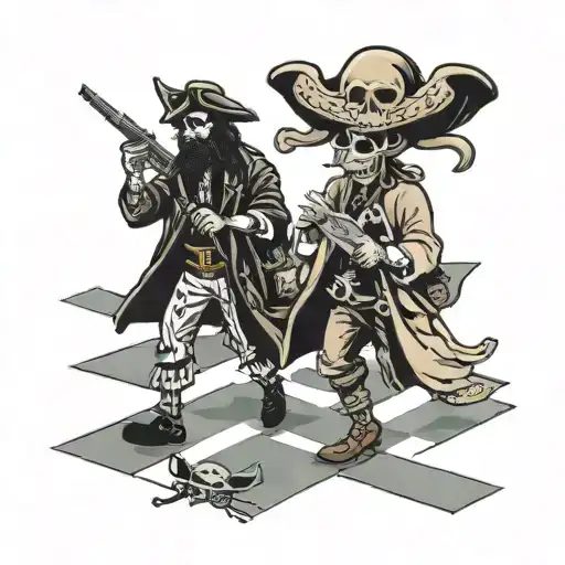 stingray in crosswalk with a pirate holding a sign that says you don't stop tattoo design idea