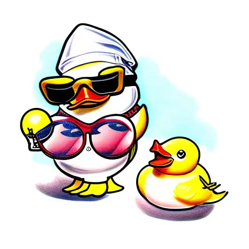 rubber duck with sunglases and propelerhat tattoo design idea