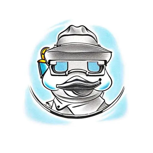 rubber duck with sunglases and propelerhat tattoo design idea