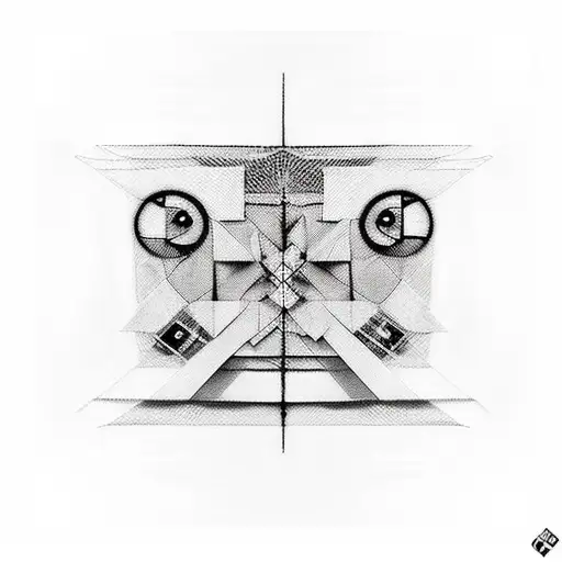 bauhaus, abstract, black and white, patchwork, creature, polaroid, comic tattoo design idea