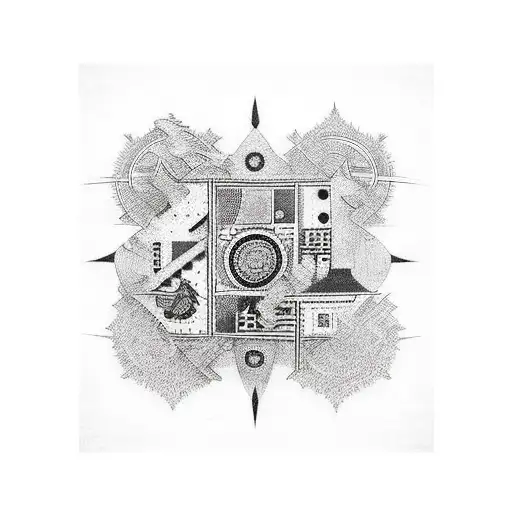 bauhaus, abstract, black and white, patchwork tattoo design idea