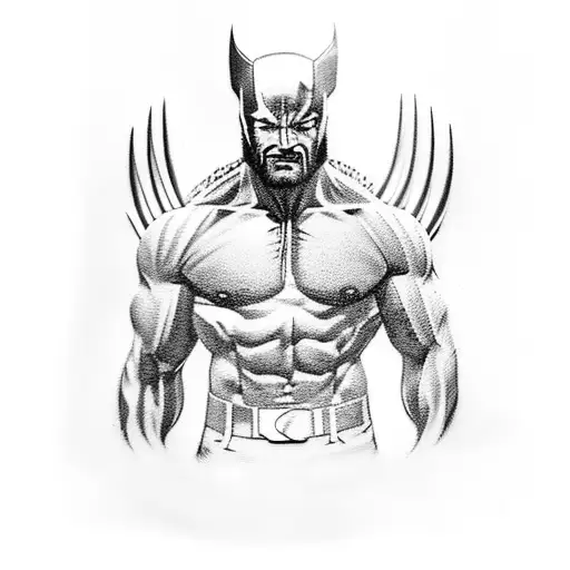A tattoo of superhero Wolverine in a black-grey style tattoo design idea