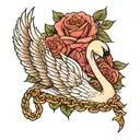 a swan with a chain and roses tattoo design idea