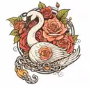 a swan with a chain and roses tattoo design idea