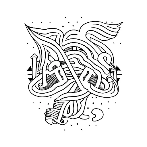 Tattoo of the silhouette of a guitar, with the word gurrumina making the outline.  Without anything else added tattoo design idea