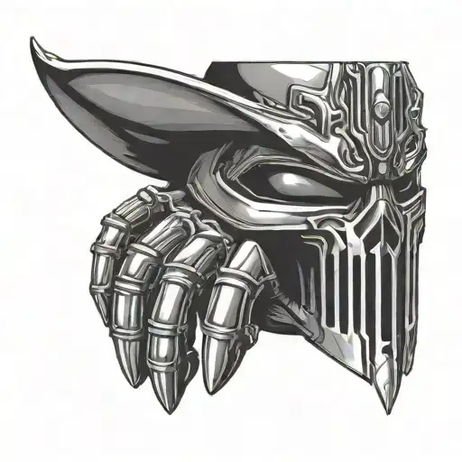 a hand tattoo of the rapper mf doom mask tattoo design idea