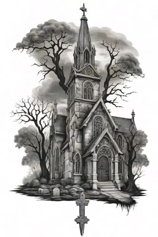 cemetery spooky church  tattoo design idea