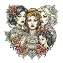 mother and two daughters tattoo design idea