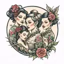 mother and two daughters tattoo design idea