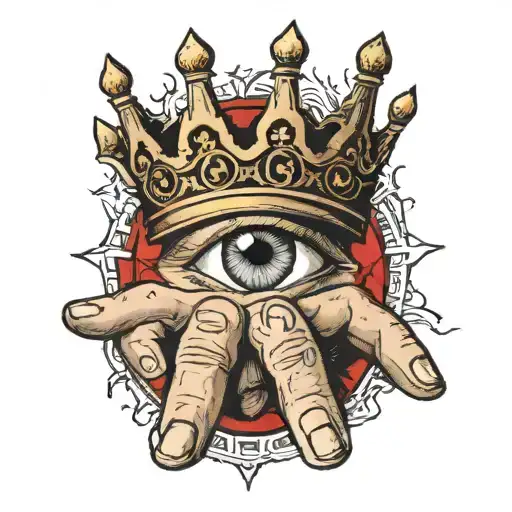 the word king across fingers outstretched eye tattoo design idea