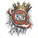 the word king across fingers outstretched eye tattoo design idea