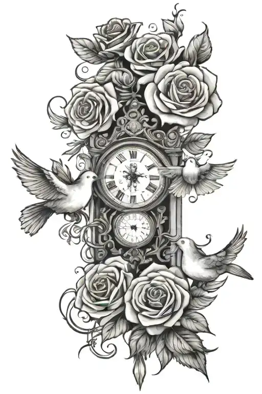 roses, clock, Jesus, dove and wings  tattoo design idea