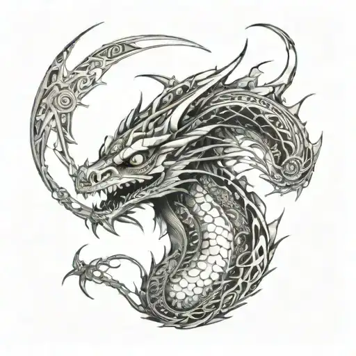 A dragon inspired by 'How to Train Your Dragon' incorporating elements of metal music tattoo design idea