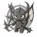 A minimalist design of Toothless from 'How to Train Your Dragon' with a bow and arrow, symbolizing the client's love for archery and dragons tattoo design idea