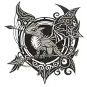 A minimalist design of Toothless from 'How to Train Your Dragon' with a bow and arrow, symbolizing the client's love for archery and dragons tattoo design idea